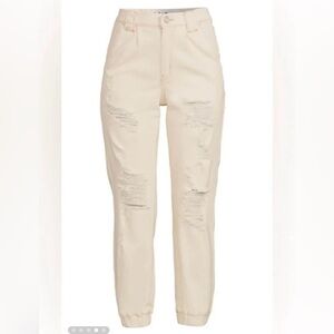 NWT Indigo Rein Pleated Cream/Off White Denim Joggers Size 27/7